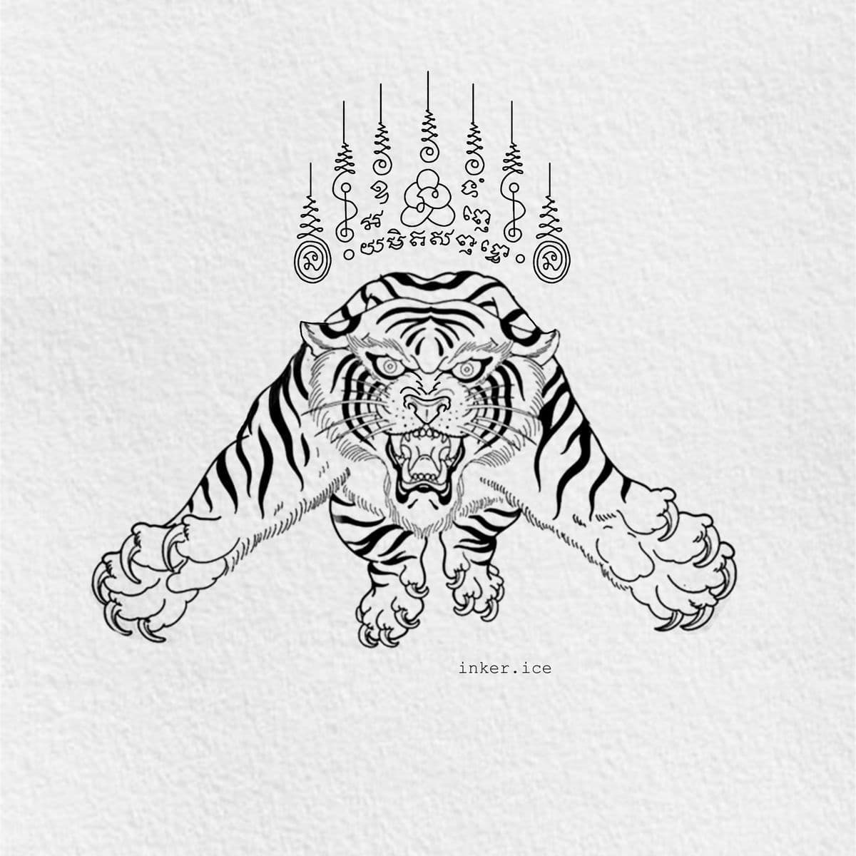 Suea — traditionele Sak Yant tijger-yantra